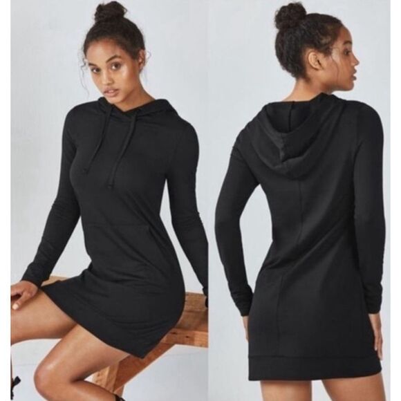 Fabletics Womens Size XXS Black Yukon Sweatshirt Tunic Hoodie Dress Short - Picture 1 of 4